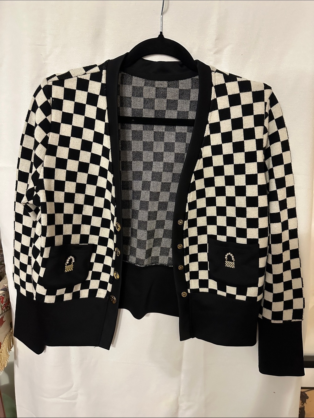Incredibly classy Black & White Checker Knit 
Cardigan Jacket